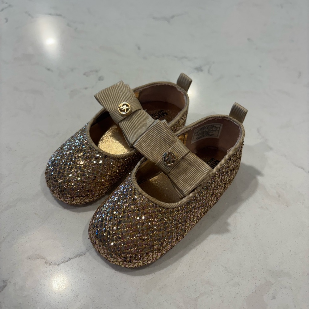 Michael Kors Gold Glitter Dress Shoes with Elastic Strap